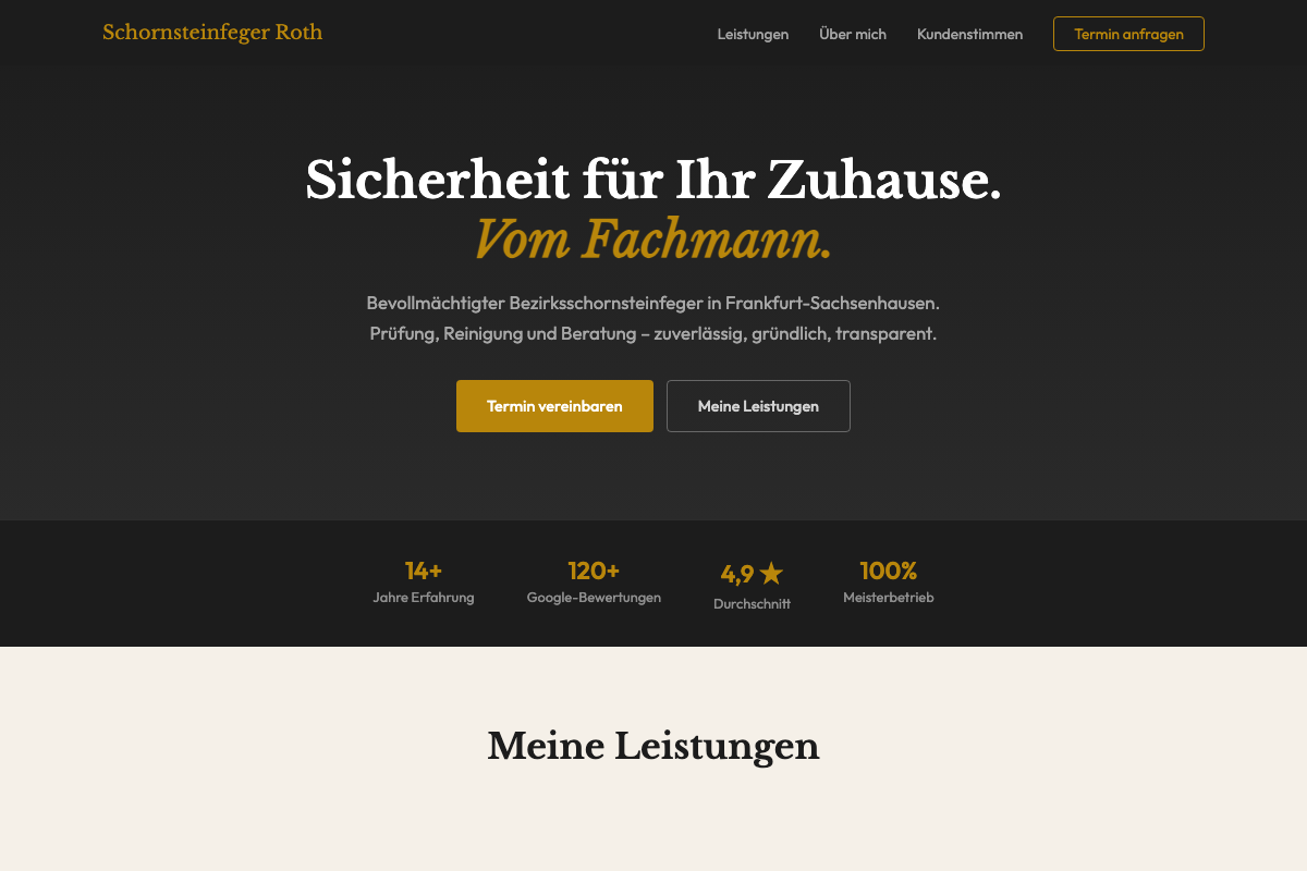 Schornsteinfeger Roth – Onepager