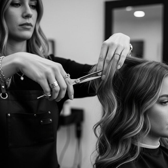 Stylistin bei der Arbeit – Haarschnitt im Haarscharf-Salon
